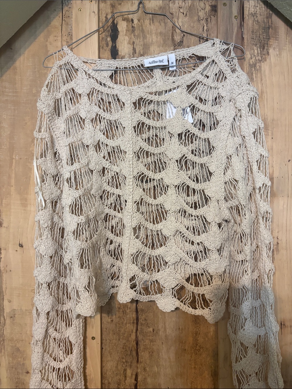 #105 Willow Crochet Scoop-Neck Sweater in Beige
